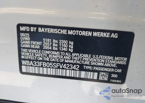 2025 BMW 430I Gran Coupe xDrive z USA, uszkodzony, nr VIN WBA33FB05SFV42342